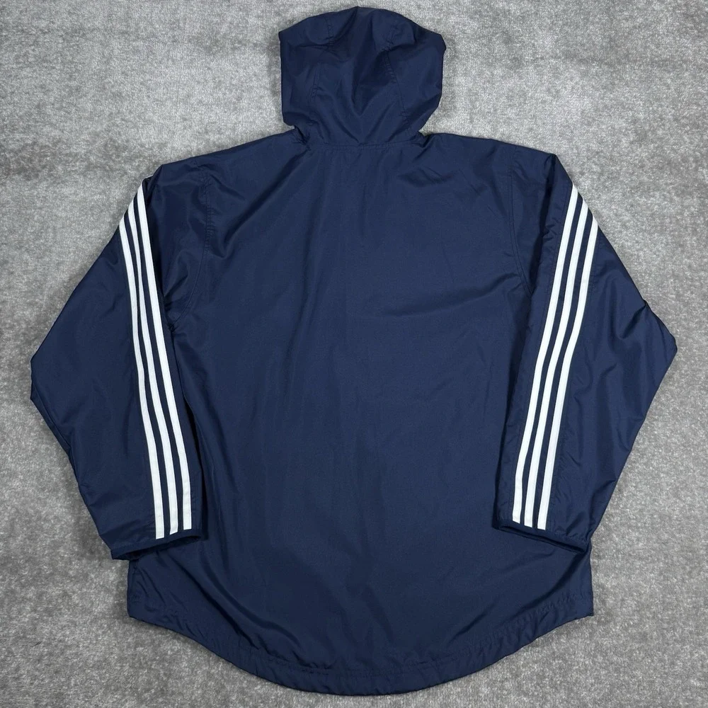Adidas Windbreaker Jacket Men's Medium Navy Blue Mesh Lined Hooded‎ Full Zip